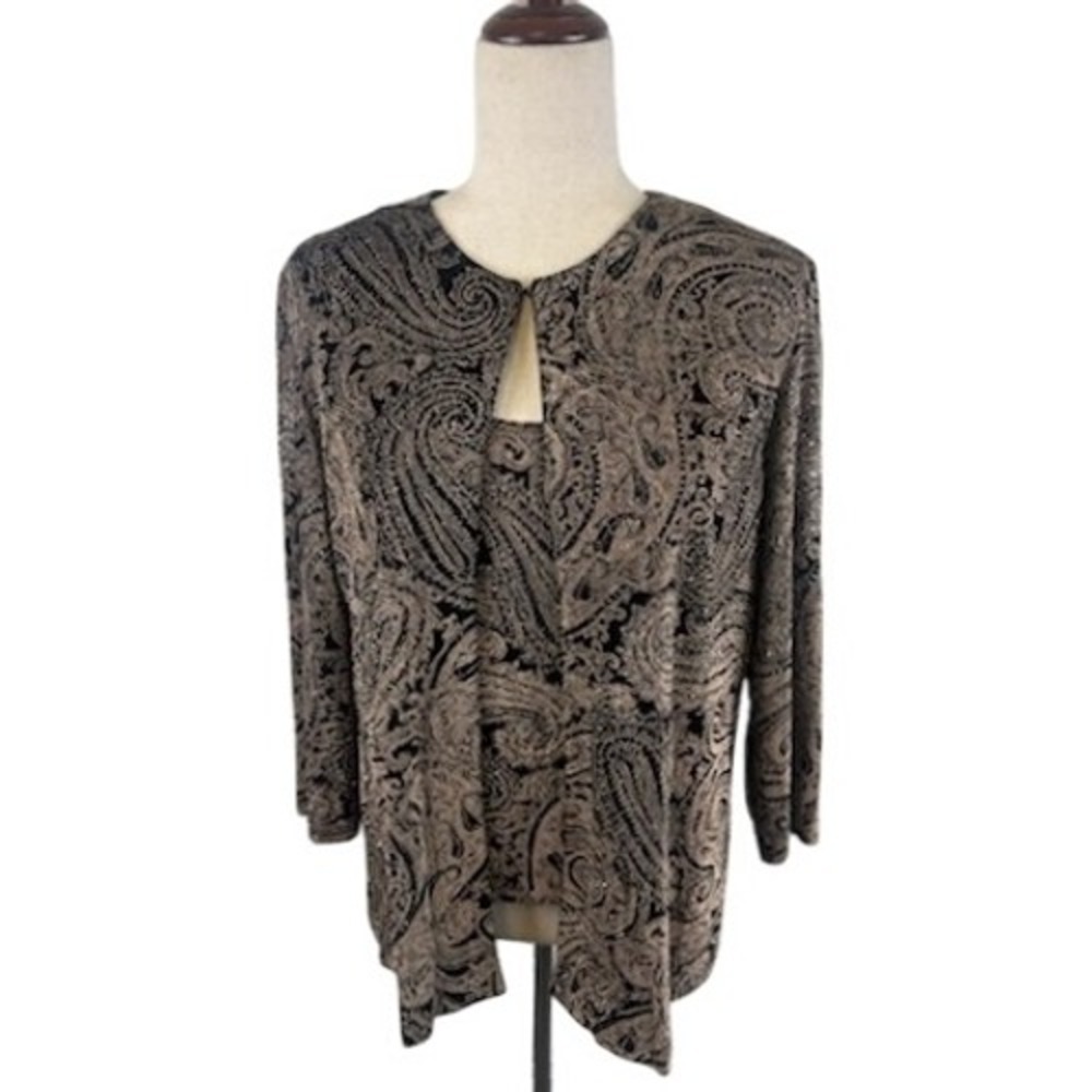 Alex Evenings Paisley Cami & Jacket Set Black Taupe Formal Party Size Large